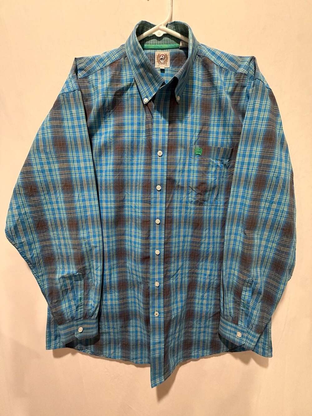 Cinch Long Sleeve Button Down Plaid Shirt Size XL Blue Cotton